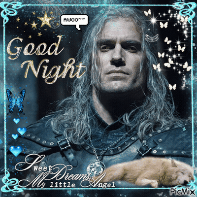 A Picture Of A Man Holding A Cat With The Words Good Night Sweet Dream My Little Angel GIF