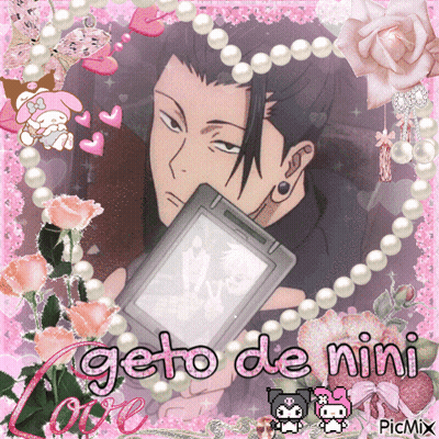A Picture Of A Man Holding A Cell Phone With The Words " Geto De Nini " Written On It GIF