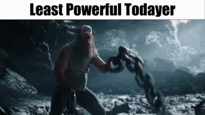 A Picture Of A Man Holding A Chain With The Words Least Powerful Todayer Below Him GIF