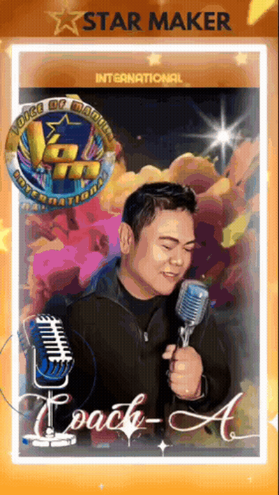 A Picture Of A Man Holding A Microphone With The Name Coach A GIF