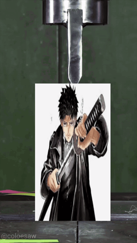 A Picture Of A Man Holding A Samurai Sword Is Being Tested GIF