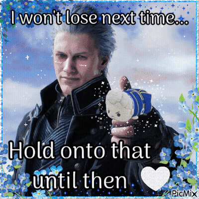 A Picture Of A Man Holding A Stuffed Animal That Says I Won T Lose Next Time GIF