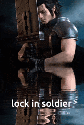 A Picture Of A Man Holding A Sword With The Words Lock In Soldiers Above Him GIF
