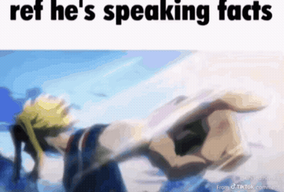 A Picture Of A Man Holding A Sword With The Words `` Ref He 'S Speaking Facts '' At The Bottom . GIF