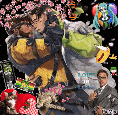 A Picture Of A Man Holding Another Man With The Words Love Is Love In The Corner GIF
