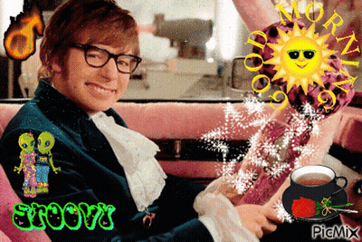 A Picture Of A Man In A Car With The Word Groovy On The Bottom Right GIF