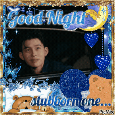 A Picture Of A Man In A Car With The Words Good Night Stubborn One On It GIF