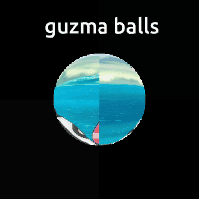 A Picture Of A Man In A Circle With The Words Guzma Balls Above It GIF