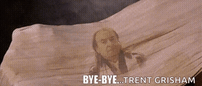 A Picture Of A Man In A Coffin With The Words Bye-Bye Trent Grisham Above Him GIF