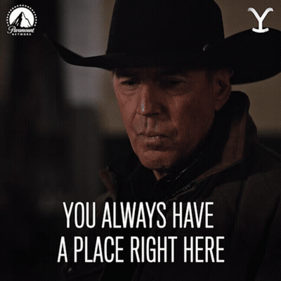 A Picture Of A Man In A Cowboy Hat With The Words You Always Have A Place Right Here GIF