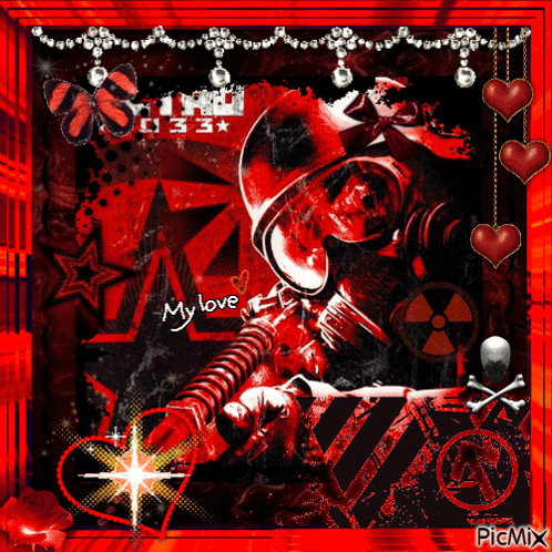 a picture of a man in a gas mask with the words my love written on the bottom