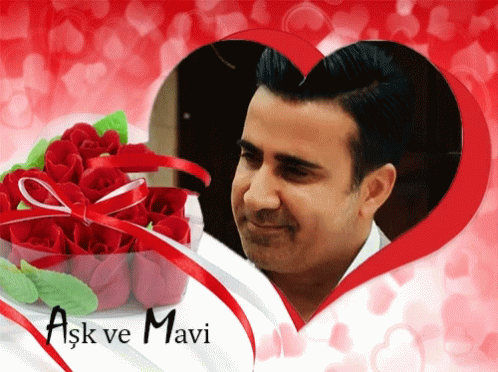 A Picture Of A Man In A Heart Shaped Frame With The Words Ask Ve Mavi On The Bottom GIF