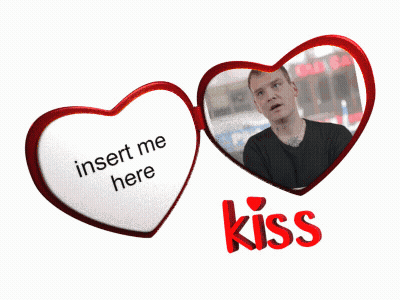 A Picture Of A Man In A Heart Shaped Frame With The Words Insert Me Here Kiss GIF