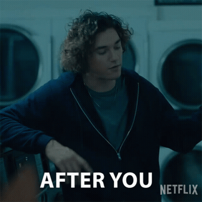 A Picture Of A Man In A Laundromat With The Caption After You GIF