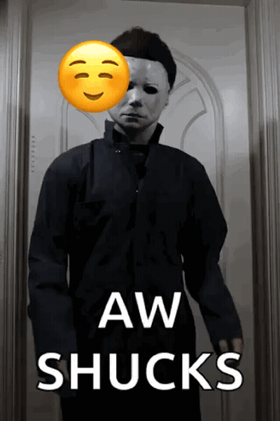 A Picture Of A Man In A Mask With The Words Aw Shucks Written Below Him GIF