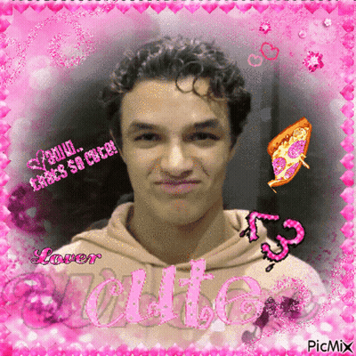 A Picture Of A Man In A Pink Frame With The Words " Lovely " On It GIF