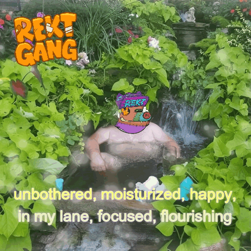 A Picture Of A Man In A Pond With The Words Rext Gang On The Top GIF