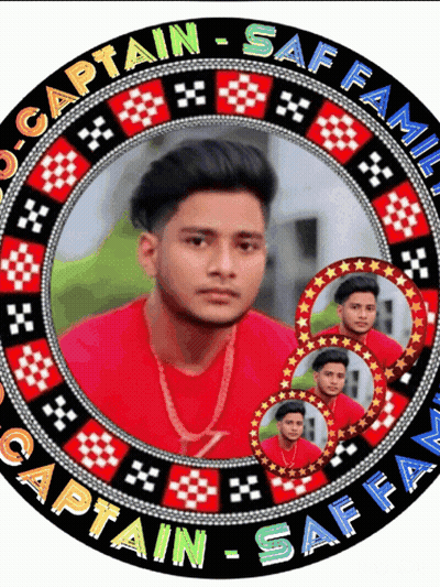 A Picture Of A Man In A Red Shirt Is In A Circle That Says Captain Saff Family GIF