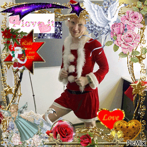 A Picture Of A Man In A Santa Suit With A Heart That Says Love On It GIF