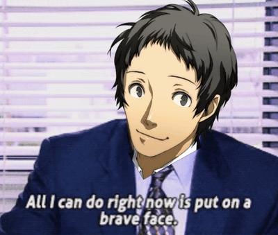 Man In Suit And Tie Putting On Brave Face GIF