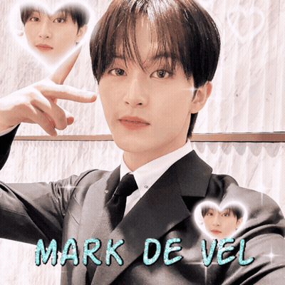 A Picture Of A Man In A Suit And Tie With The Name Mark De Vel Above Him GIF
