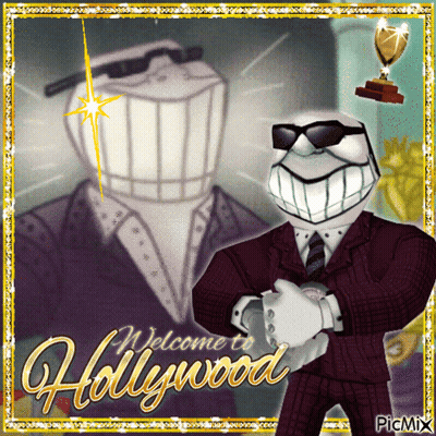 a picture of a man in a suit and tie with the words welcome to hollywood on the bottom