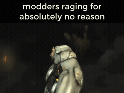 A Picture Of A Man In A Suit With The Words Modders Raging For Absolutely No Reason GIF