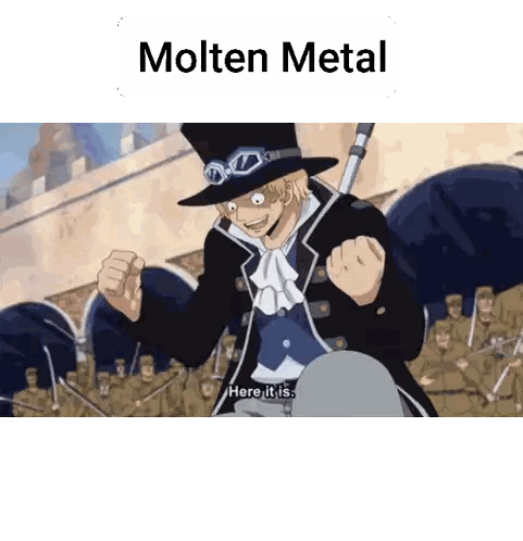 A Picture Of A Man In A Top Hat And Goggles With The Words Molten Metal Below Him Sticker