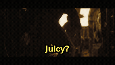 A Picture Of A Man In A Vehicle With The Words Juicy Juicy Below Him GIF