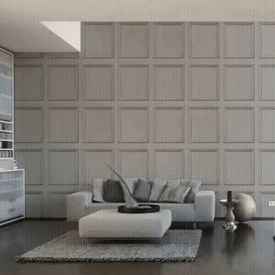 A Picture Of A Man Is Hanging Above A Shelf GIF