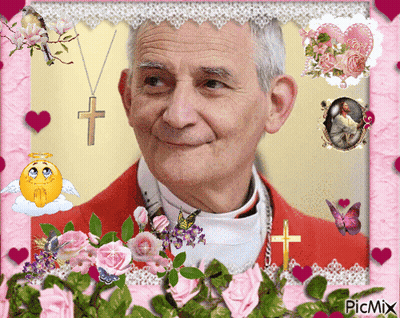 A Picture Of A Man Is Surrounded By Pink Flowers And Butterflies And Says Picmix GIF