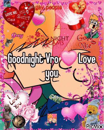 A Picture Of A Man Kissing A Woman With The Words " Goodnight Vro Love You " GIF