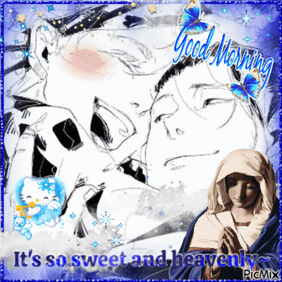 A Picture Of A Man Kissing A Woman With The Words " It 'S So Sweet And Heavenly " GIF