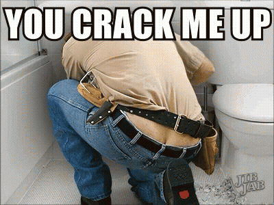 A Picture Of A Man Kneeling In Front Of A Toilet With The Caption " You Crack Me Up " GIF
