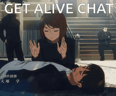 A Picture Of A Man Laying On The Ground With The Words Get Alive Chat GIF