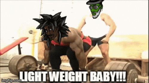 A Picture Of A Man Lifting Weights With The Caption Light Weight Baby !!! GIF