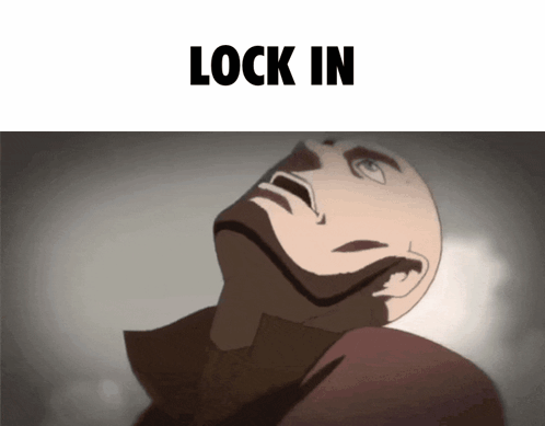 A Picture Of A Man Looking Up With The Words Lock In Below Him GIF