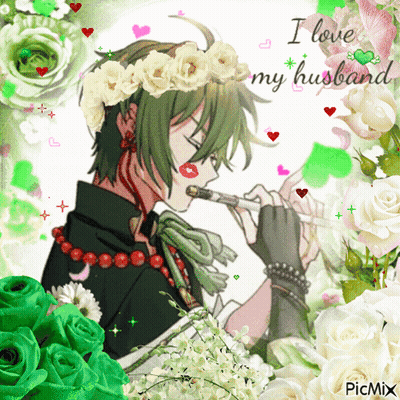 A Picture Of A Man Playing A Flute With The Words " I Love My Husband " In The Corner GIF