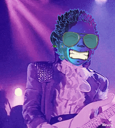 A Picture Of A Man Playing A Guitar Has The Word Rezen On The Bottom Left GIF