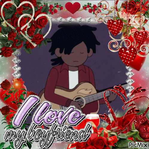 A Picture Of A Man Playing A Guitar With The Words " I Love My Boyfriend " GIF