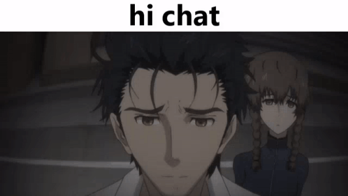 A Picture Of A Man Pointing With The Words Hi Chat Underneath GIF