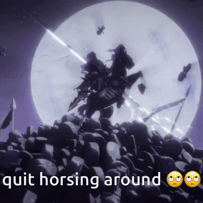 A Picture Of A Man Riding A Horse With The Words Quit Horsing Around GIF