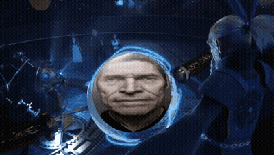 A Picture Of A Man 'S Face Is Displayed In A Futuristic Setting GIF