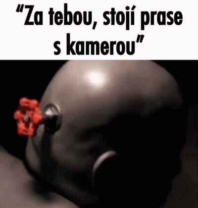 A Picture Of A Man 'S Head With The Words Za Tebou Stoji Prase S Kamerou GIF