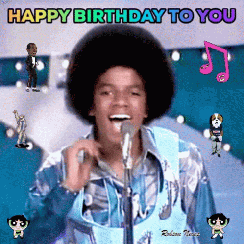 A Picture Of A Man Singing Into A Microphone With The Words Happy Birthday To You Above Him GIF