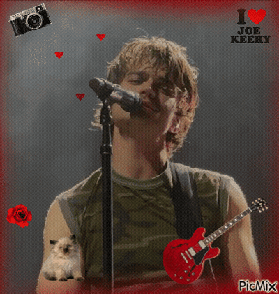 A Picture Of A Man Singing Into A Microphone With The Words I Love Joe Keers On The Top GIF
