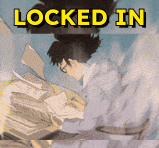 A Picture Of A Man Sitting At A Desk With The Words Locked In GIF