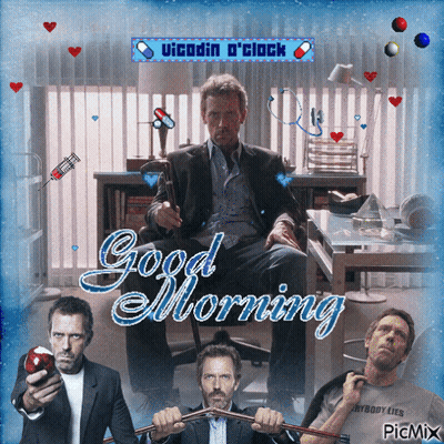 A Picture Of A Man Sitting In A Chair With The Words Good Morning On It GIF