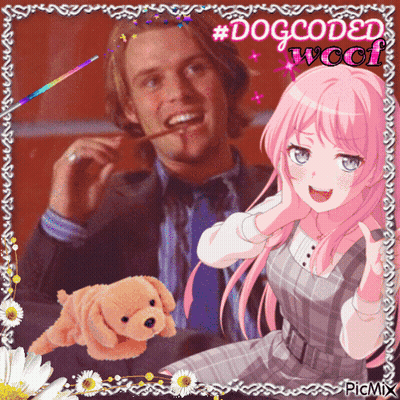 A Picture Of A Man Smoking A Cigarette And A Girl With Pink Hair GIF