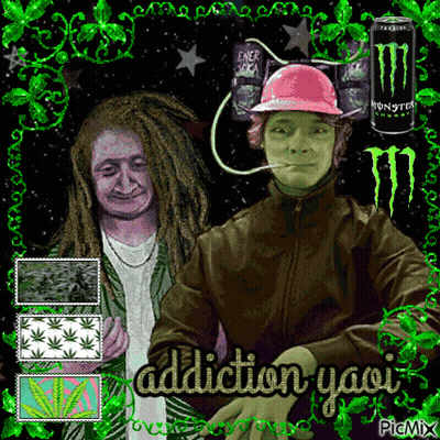 A Picture Of A Man Smoking A Cigarette Next To A Can Of Monster Energy GIF